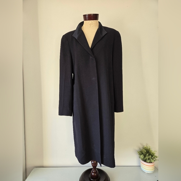 CARLA ZAMPATTI Virgin wool unbelted  navy trench,bright orange lining.Size Large - Picture 2 of 16